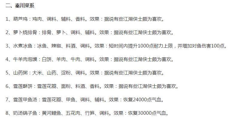 天涯明月刀手游食谱配方大全（135道菜）图2