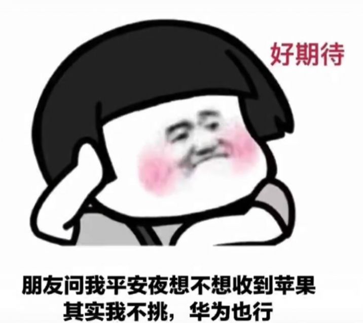 朋友问我平安夜想不想收到苹果，其实我不挑，华为也行图片表情包高清版图1