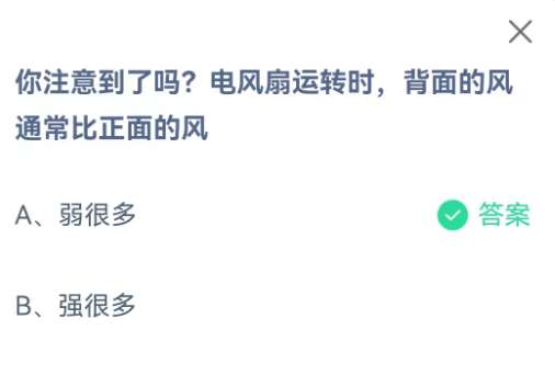 蚂蚁庄园6月13日答案一览-电风扇背面的风通常比正面的风强还是弱图片1