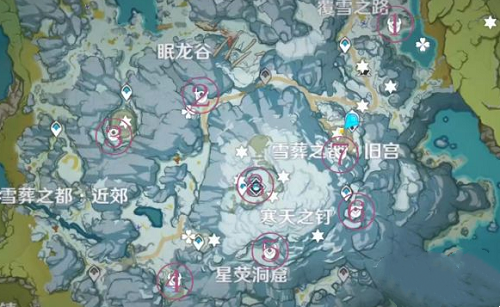原神雪山八个石碑位置分布图解析-原神雪山八个石碑在哪图片1